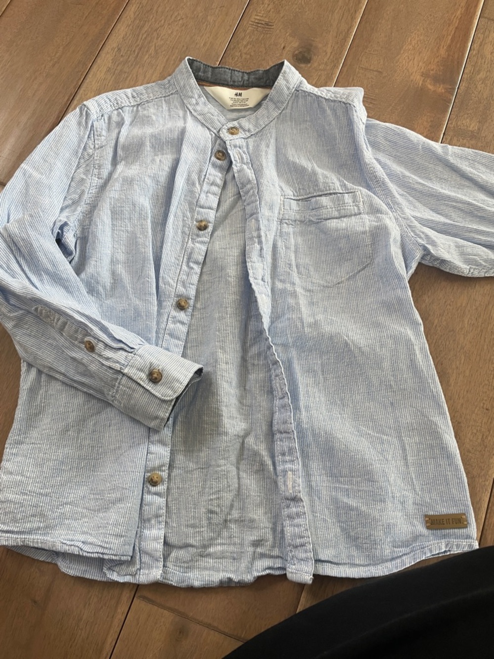 H&M Pale Blue Boys' Band-Collar Button-Front Shirt